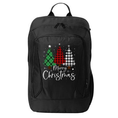 Merry Christmas 3 Xmas Trees Buffalo Plaid Family Matching City Backpack