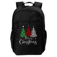 Merry Christmas 3 Xmas Trees Buffalo Plaid Family Matching Daily Commute Backpack