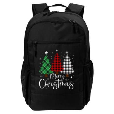 Merry Christmas 3 Xmas Trees Buffalo Plaid Family Matching Daily Commute Backpack