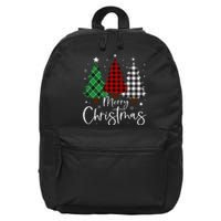 Merry Christmas 3 Xmas Trees Buffalo Plaid Family Matching 16 in Basic Backpack