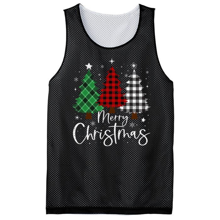 Merry Christmas 3 Xmas Trees Buffalo Plaid Family Matching Mesh Reversible Basketball Jersey Tank