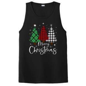 Merry Christmas 3 Xmas Trees Buffalo Plaid Family Matching PosiCharge Competitor Tank