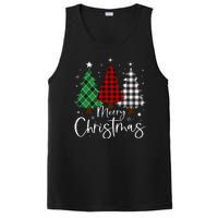 Merry Christmas 3 Xmas Trees Buffalo Plaid Family Matching PosiCharge Competitor Tank