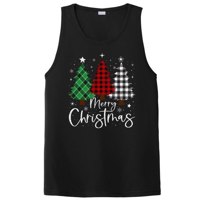 Merry Christmas 3 Xmas Trees Buffalo Plaid Family Matching PosiCharge Competitor Tank