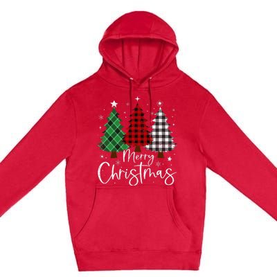 Merry Christmas 3 Xmas Trees Buffalo Plaid Family Matching Premium Pullover Hoodie