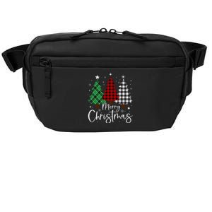 Merry Christmas 3 Xmas Trees Buffalo Plaid Family Matching Crossbody Pack