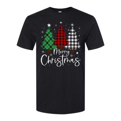 Merry Christmas 3 Xmas Trees Buffalo Plaid Family Matching Softstyle CVC T-Shirt