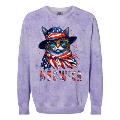 MEOWICA Cat 4th July Sunglasses Merica Cat American Flag Colorblast Crewneck Sweatshirt