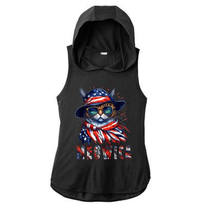 MEOWICA Cat 4th July Sunglasses Merica Cat American Flag Ladies PosiCharge Tri-Blend Wicking Draft Hoodie Tank