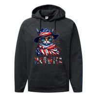 MEOWICA Cat 4th July Sunglasses Merica Cat American Flag Performance Fleece Hoodie