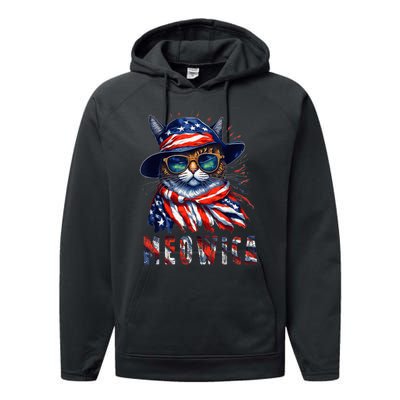 MEOWICA Cat 4th July Sunglasses Merica Cat American Flag Performance Fleece Hoodie