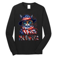 MEOWICA Cat 4th July Sunglasses Merica Cat American Flag Long Sleeve Shirt