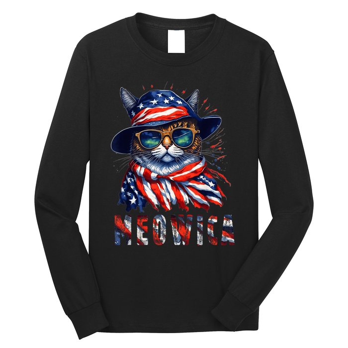 MEOWICA Cat 4th July Sunglasses Merica Cat American Flag Long Sleeve Shirt