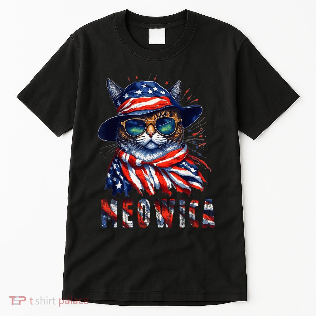 MEOWICA Cat 4th July Sunglasses Merica Cat American Flag Tall T-Shirt