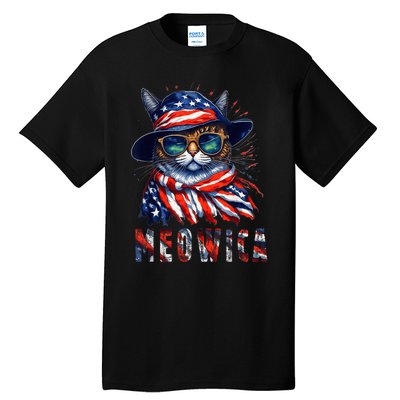 MEOWICA Cat 4th July Sunglasses Merica Cat American Flag Tall T-Shirt