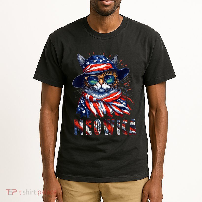 MEOWICA Cat 4th July Sunglasses Merica Cat American Flag Tall T-Shirt