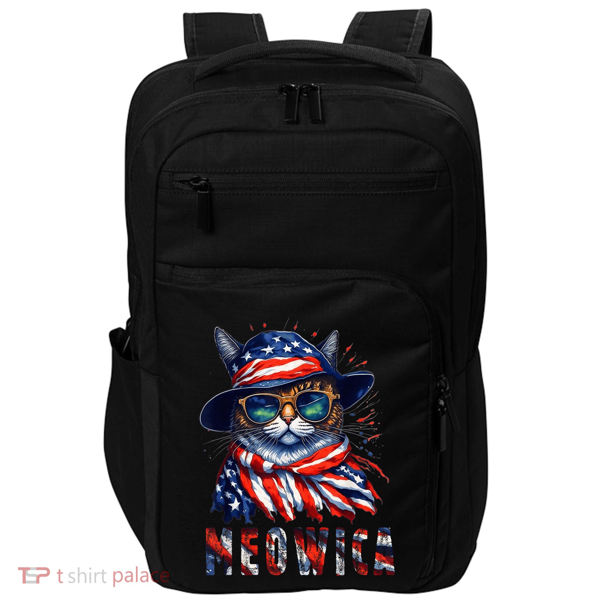 MEOWICA Cat 4th July Sunglasses Merica Cat American Flag Impact Tech Backpack