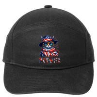 MEOWICA Cat 4th July Sunglasses Merica Cat American Flag 7-Panel Snapback Hat