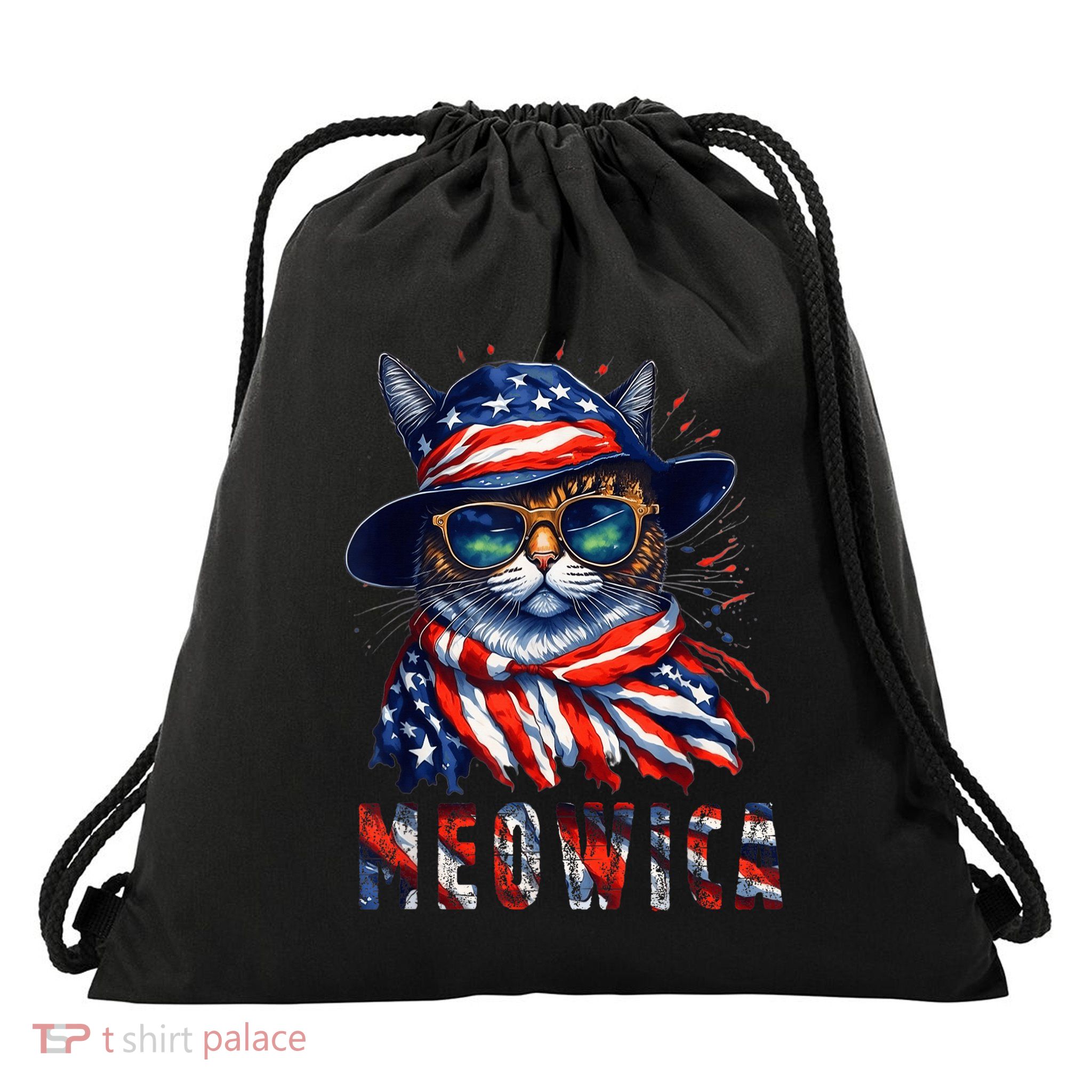MEOWICA Cat 4th July Sunglasses Merica Cat American Flag Drawstring Bag