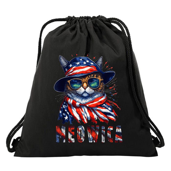 MEOWICA Cat 4th July Sunglasses Merica Cat American Flag Drawstring Bag