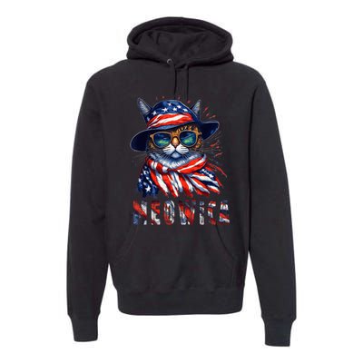 MEOWICA Cat 4th July Sunglasses Merica Cat American Flag Premium Hoodie