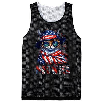 MEOWICA Cat 4th July Sunglasses Merica Cat American Flag Mesh Reversible Basketball Jersey Tank