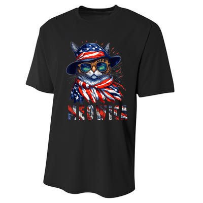 MEOWICA Cat 4th July Sunglasses Merica Cat American Flag Performance Sprint T-Shirt