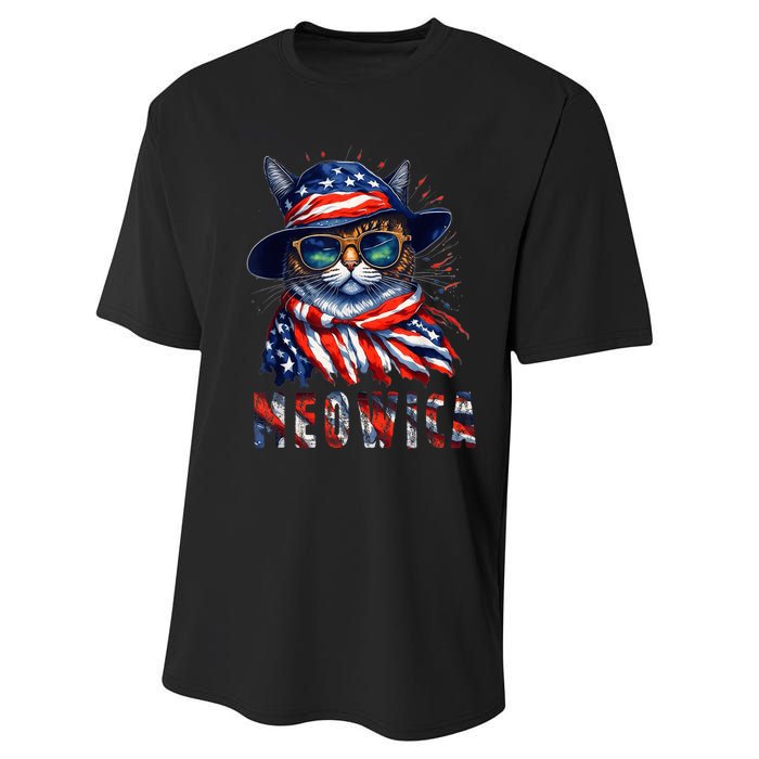 MEOWICA Cat 4th July Sunglasses Merica Cat American Flag Performance Sprint T-Shirt