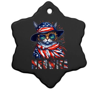 MEOWICA Cat 4th July Sunglasses Merica Cat American Flag Ceramic Star Ornament