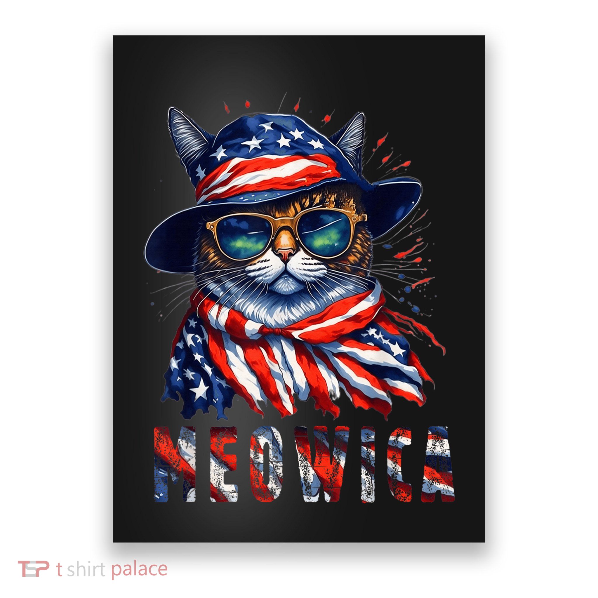 MEOWICA Cat 4th July Sunglasses Merica Cat American Flag Poster