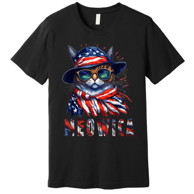 MEOWICA Cat 4th July Sunglasses Merica Cat American Flag Premium T-Shirt