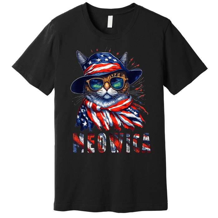 MEOWICA Cat 4th July Sunglasses Merica Cat American Flag Premium T-Shirt