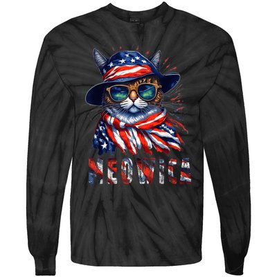 MEOWICA Cat 4th July Sunglasses Merica Cat American Flag Tie-Dye Long Sleeve Shirt