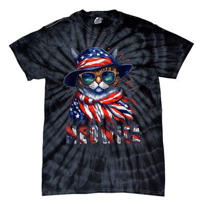 MEOWICA Cat 4th July Sunglasses Merica Cat American Flag Tie-Dye T-Shirt