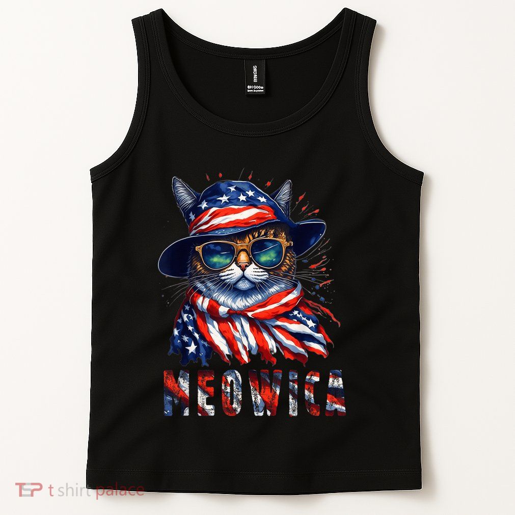 MEOWICA Cat 4th July Sunglasses Merica Cat American Flag Tank Top