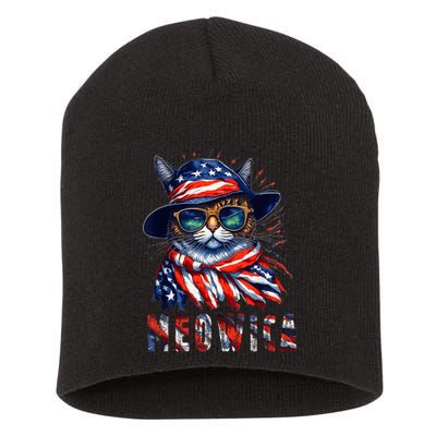 MEOWICA Cat 4th July Sunglasses Merica Cat American Flag Short Acrylic Beanie