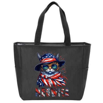 MEOWICA Cat 4th July Sunglasses Merica Cat American Flag Zip Tote Bag