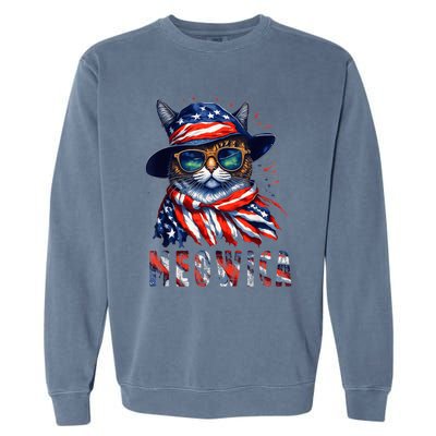 MEOWICA Cat 4th July Sunglasses Merica Cat American Flag Garment-Dyed Sweatshirt