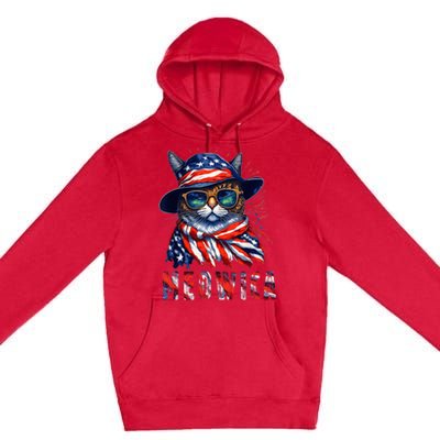 MEOWICA Cat 4th July Sunglasses Merica Cat American Flag Premium Pullover Hoodie