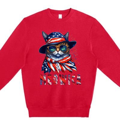 MEOWICA Cat 4th July Sunglasses Merica Cat American Flag Premium Crewneck Sweatshirt