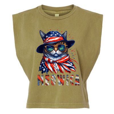 MEOWICA Cat 4th July Sunglasses Merica Cat American Flag Garment-Dyed Women's Muscle Tee