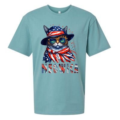 MEOWICA Cat 4th July Sunglasses Merica Cat American Flag Sueded Cloud Jersey T-Shirt