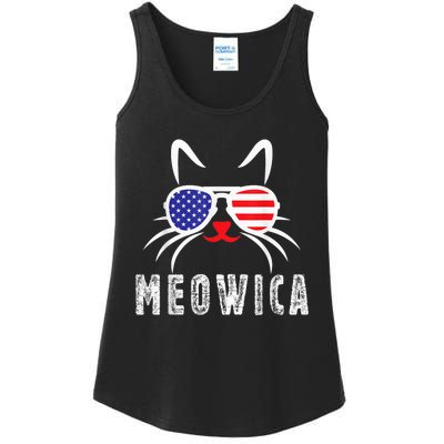 MEOWICA Cat 4th July Sunglasses Merica Cat American Flag Ladies Essential Tank