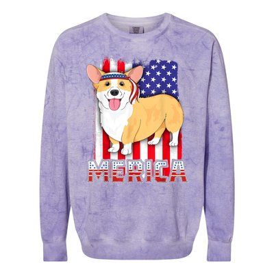 Merica Corgi 4th Of July Family Women Dog American Flag Colorblast Crewneck Sweatshirt