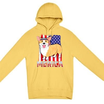 Merica Corgi 4th Of July Family Women Dog American Flag Premium Pullover Hoodie