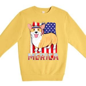 Merica Corgi 4th Of July Family Women Dog American Flag Premium Crewneck Sweatshirt