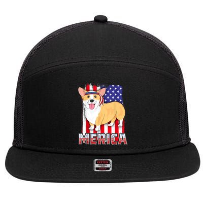 Merica Corgi 4th Of July Family Women Dog American Flag 7 Panel Mesh Trucker Snapback Hat