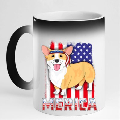 Merica Corgi 4th Of July Family Women Dog American Flag 11oz Black Color Changing Mug