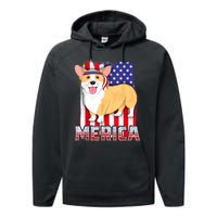 Merica Corgi 4th Of July Family Women Dog American Flag Performance Fleece Hoodie