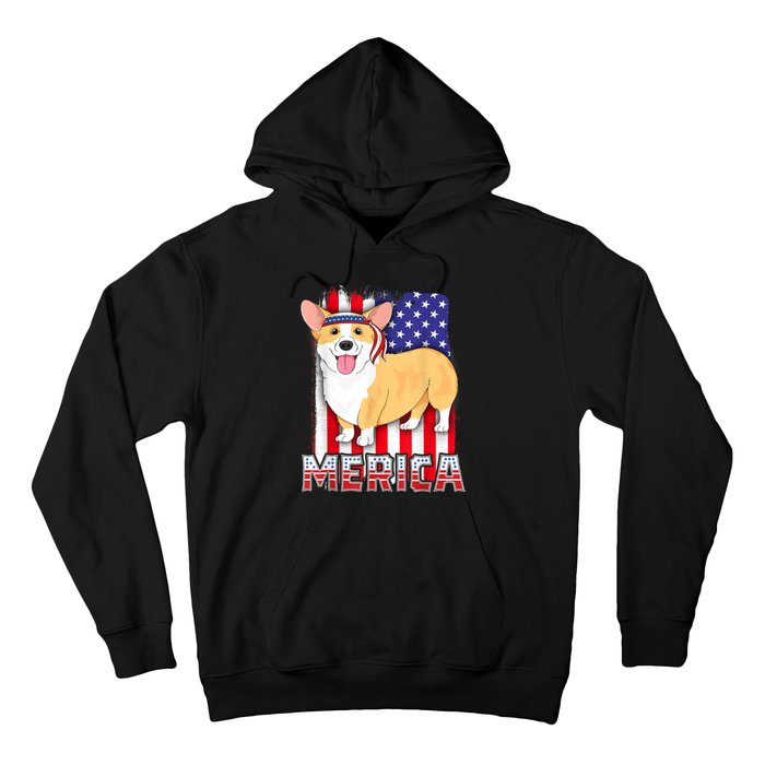 Merica Corgi 4th Of July Family Women Dog American Flag Hoodie